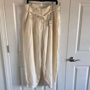 NWT Express Rayon/Linen Cream High-Waisted Pants with Tie Belt Size 14R